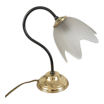 Table lamp with glass globe and brass foot