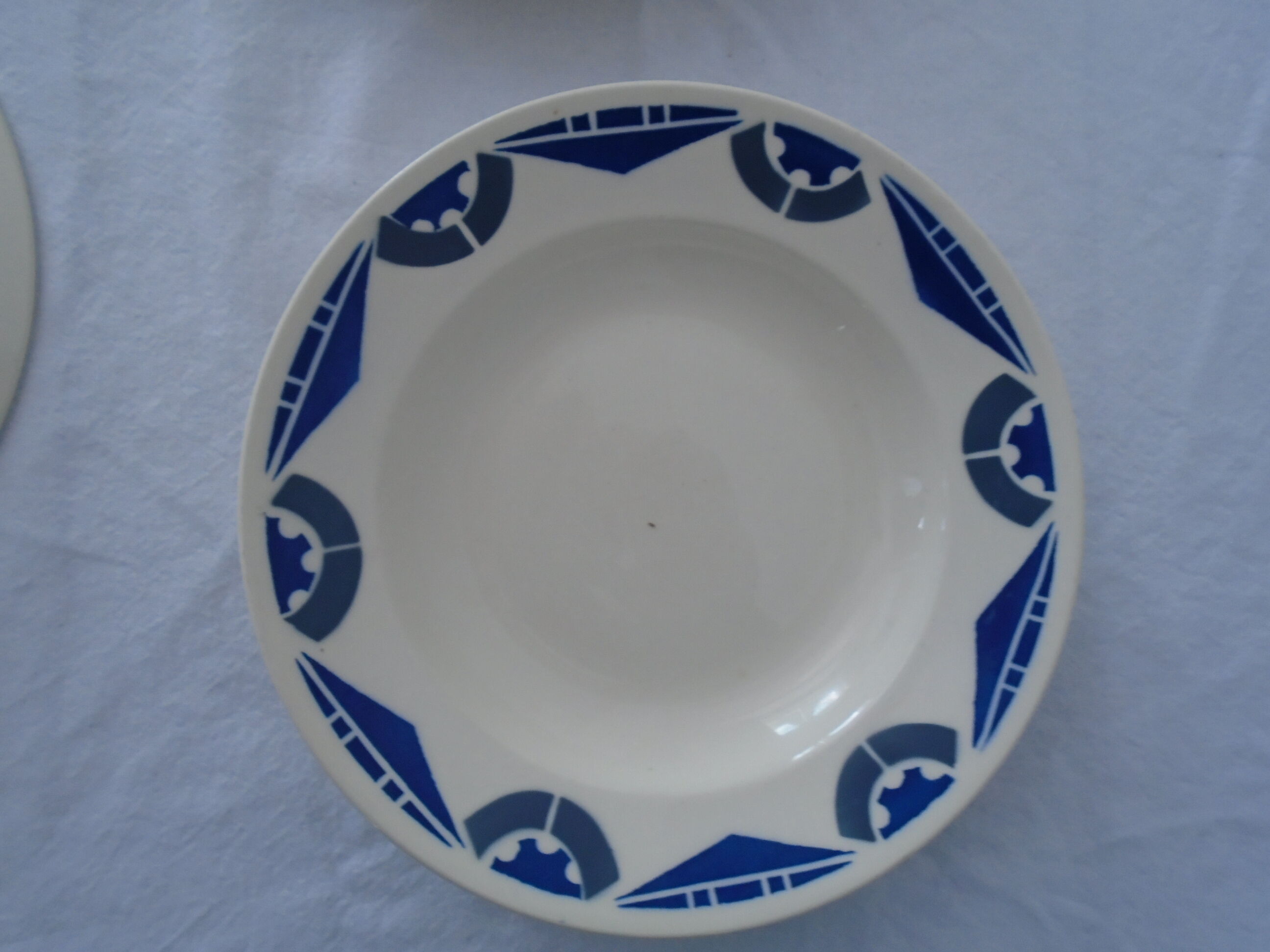 3 Plates faience old Badonviller motis art deco blue and gray