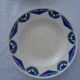 3 Plates faience old Badonviller motis art deco blue and gray