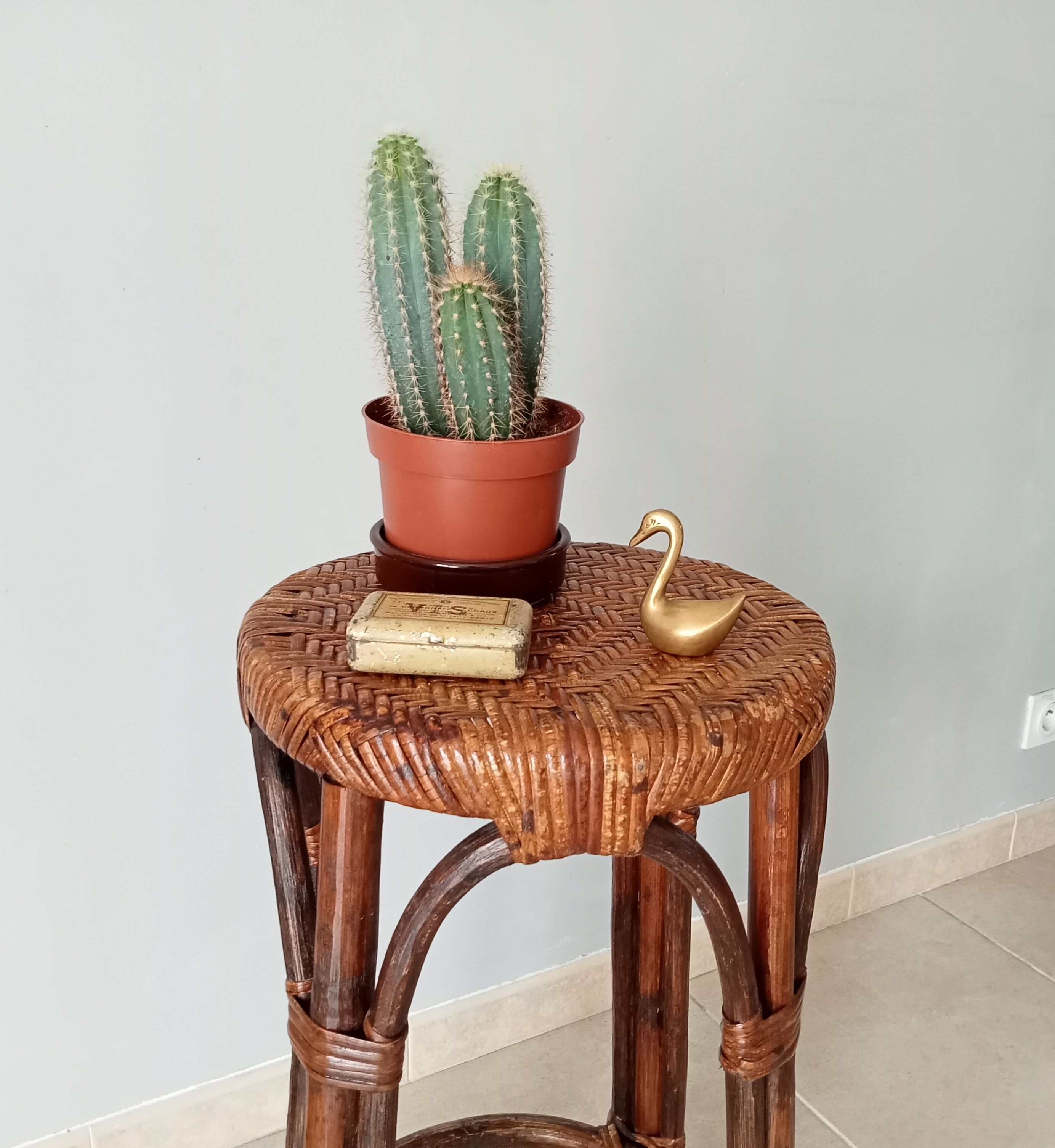 Vintage rattan high stool 60s/70s