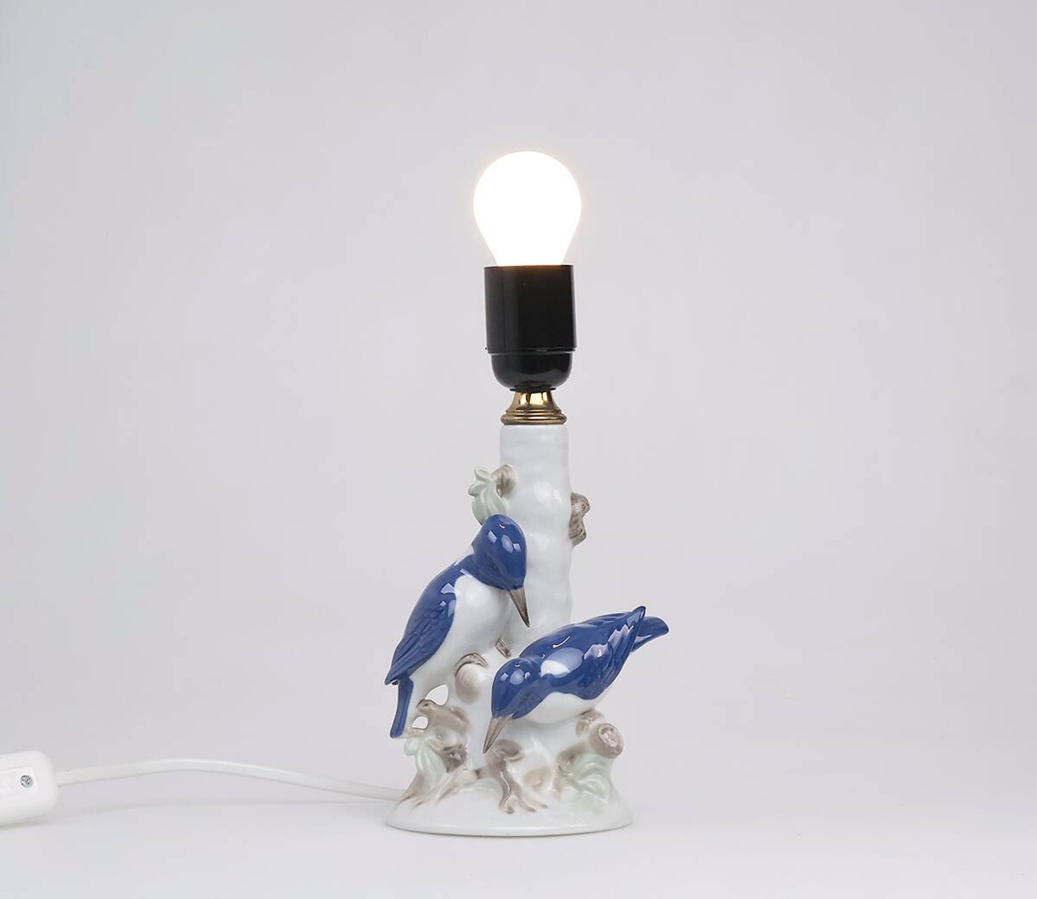 Vintage porcelain lamp base with kingfishers by Wagner & Apel