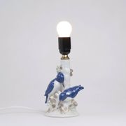 Vintage porcelain lamp base with kingfishers by Wagner & Apel
