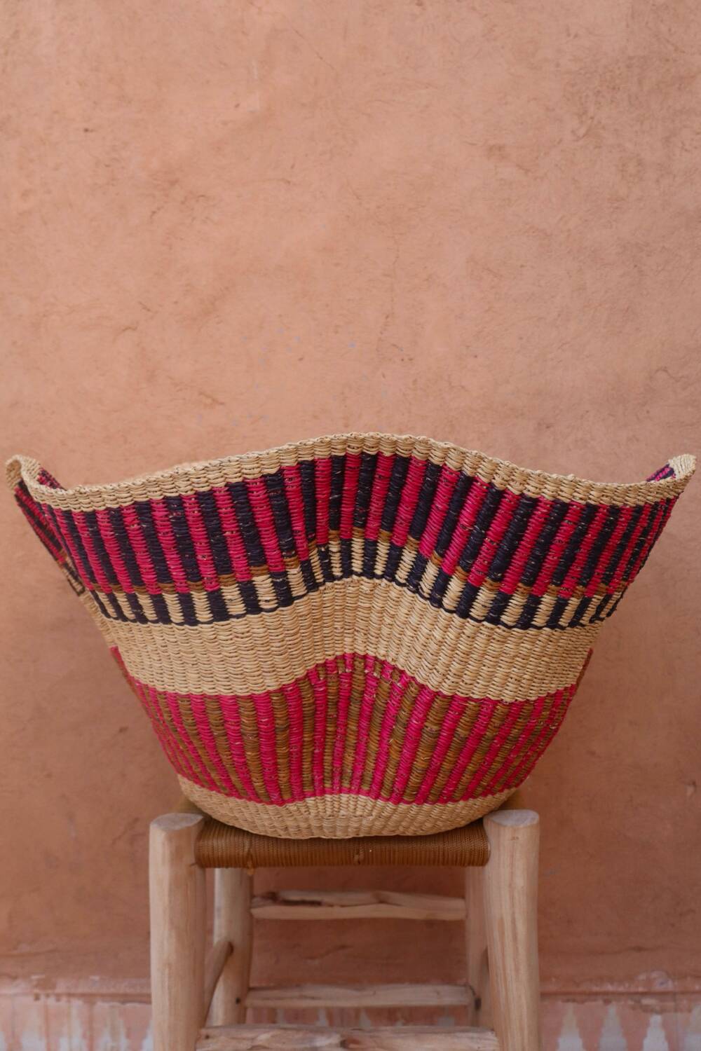 African Bolga Basket Hanging Basket Handmade Colorful Bohemian