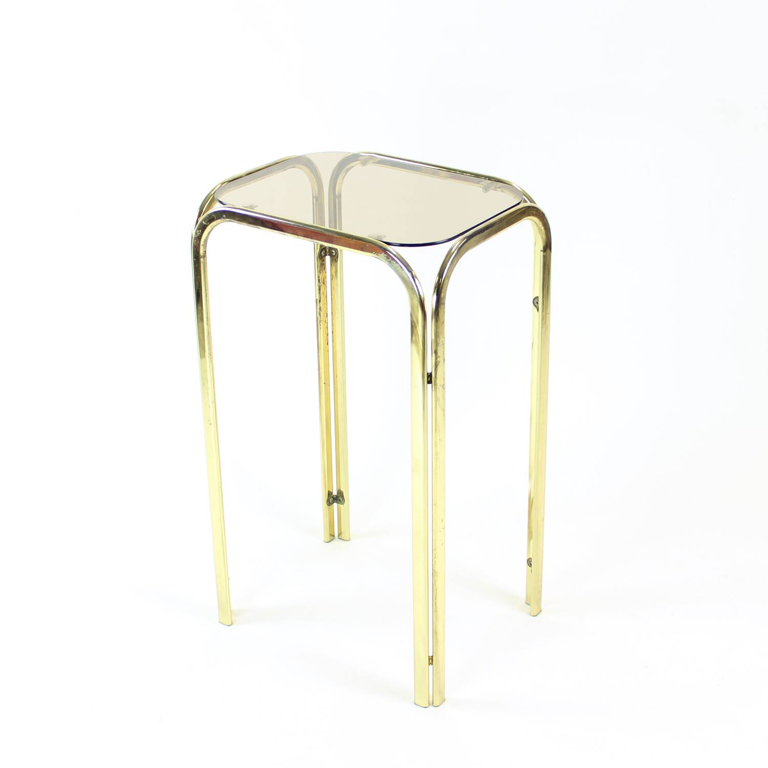 Table d'appoint haute en métal avec plateau en verre, Tchécoslovaquie, années 1970