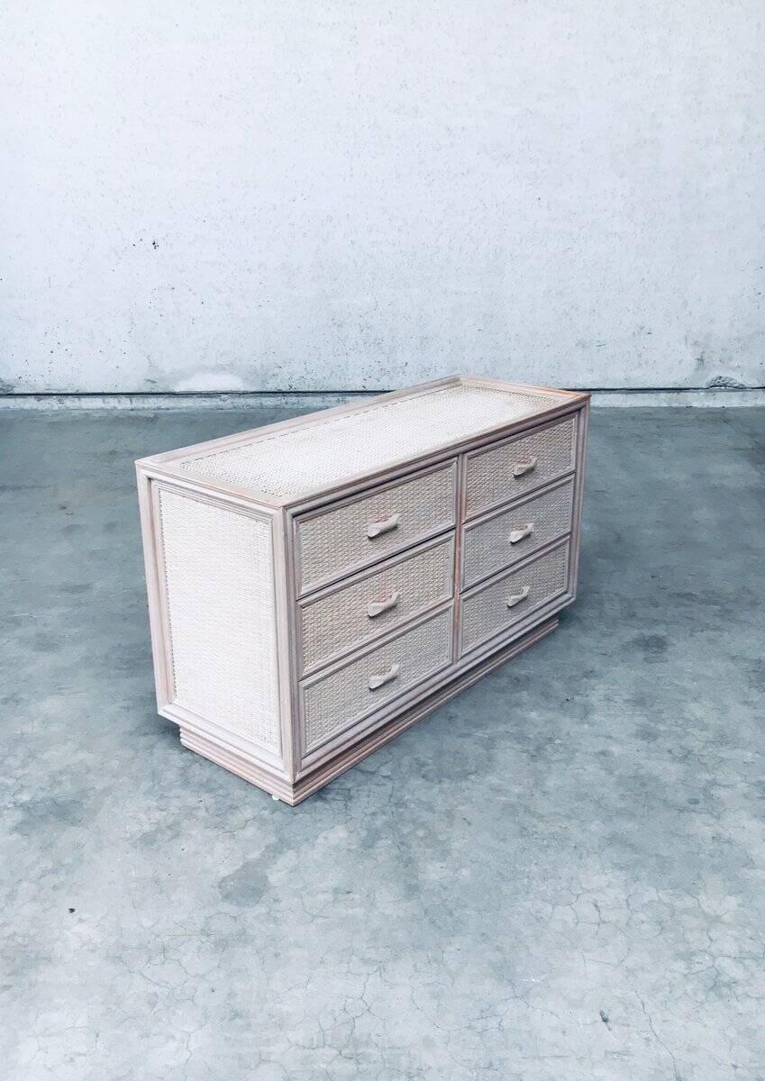 Washed Rattan Chest of Drawers, 1980s