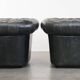 Set of 2 black Chesterfield armchairs in grained cowhide leather