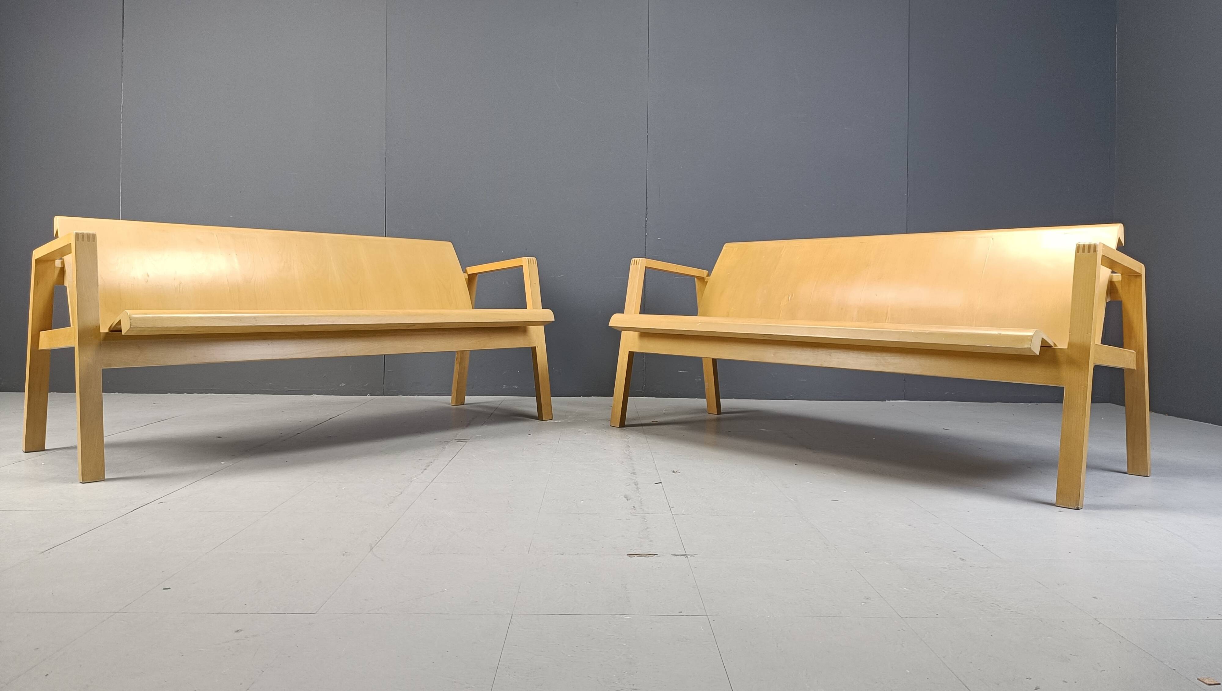 Vintage pair of plywood benches, 1960s
