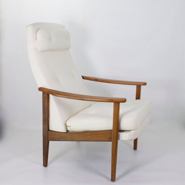 Scandinavian high back armchair from the 1960s adjustable headrest, restored