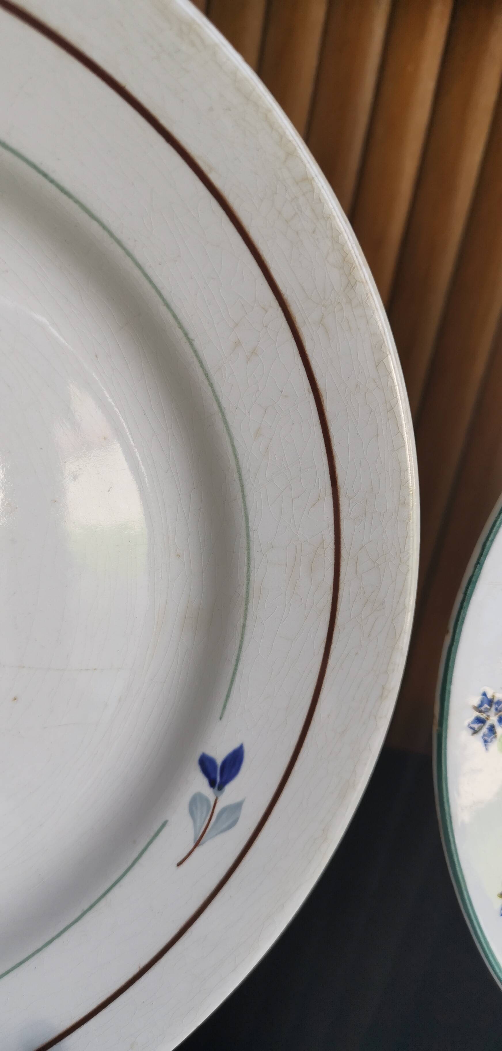 6 assiettes anciennes dépareillées bleues et blanches, St Amand, Moulin des Loups