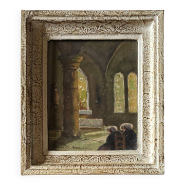 Claude HOUAL - Watercolour No. 26 At the Church Around 1950