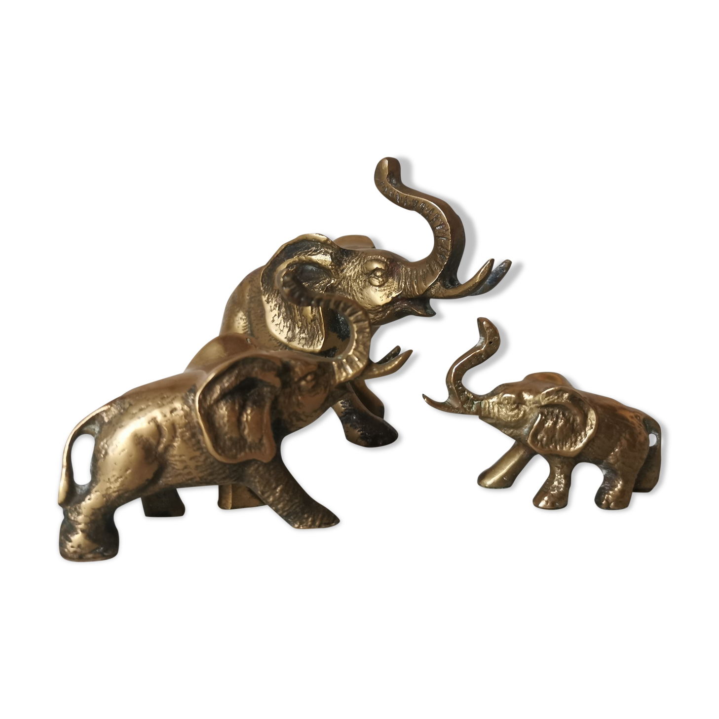 Trio of brass elephants