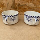 Pair Antique Creil & Montereau Mug Checkerboard Pattern Ceramic France