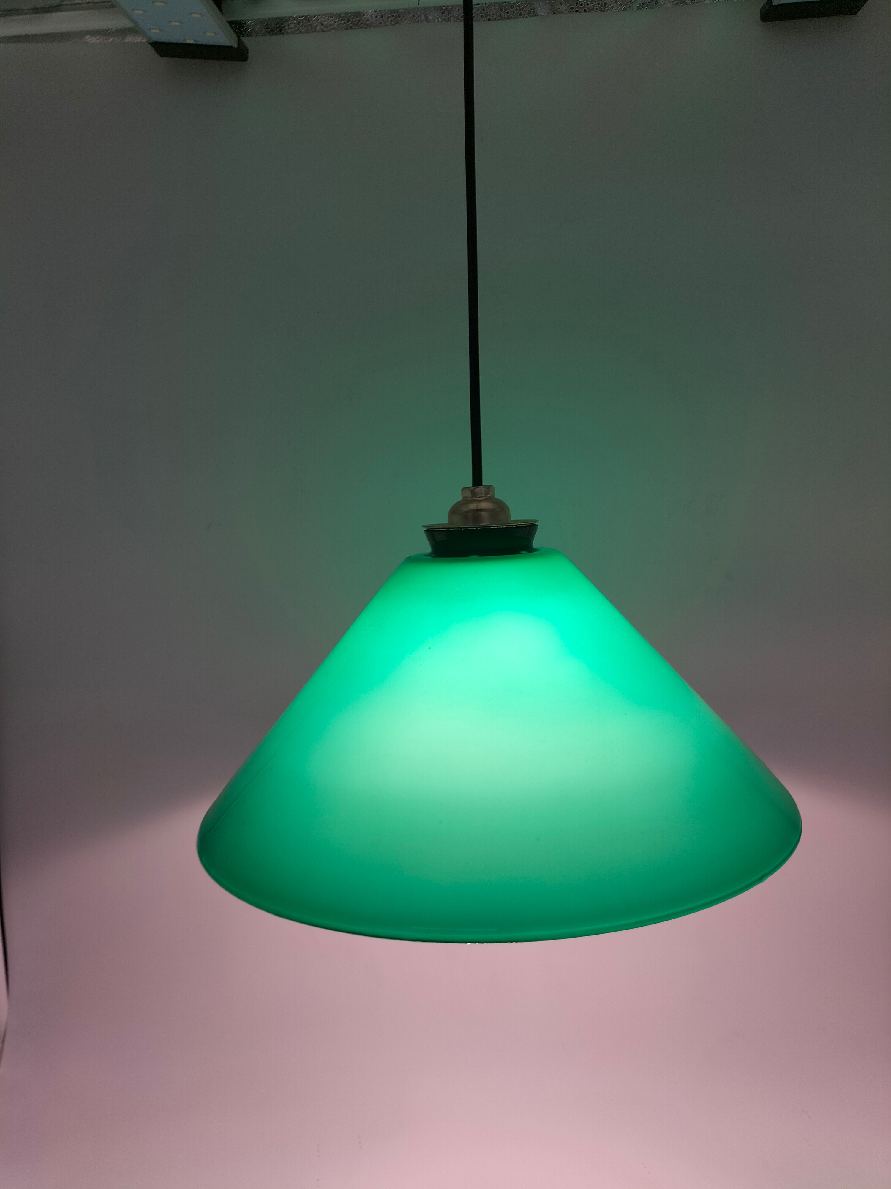 Pendant light green opaline cone