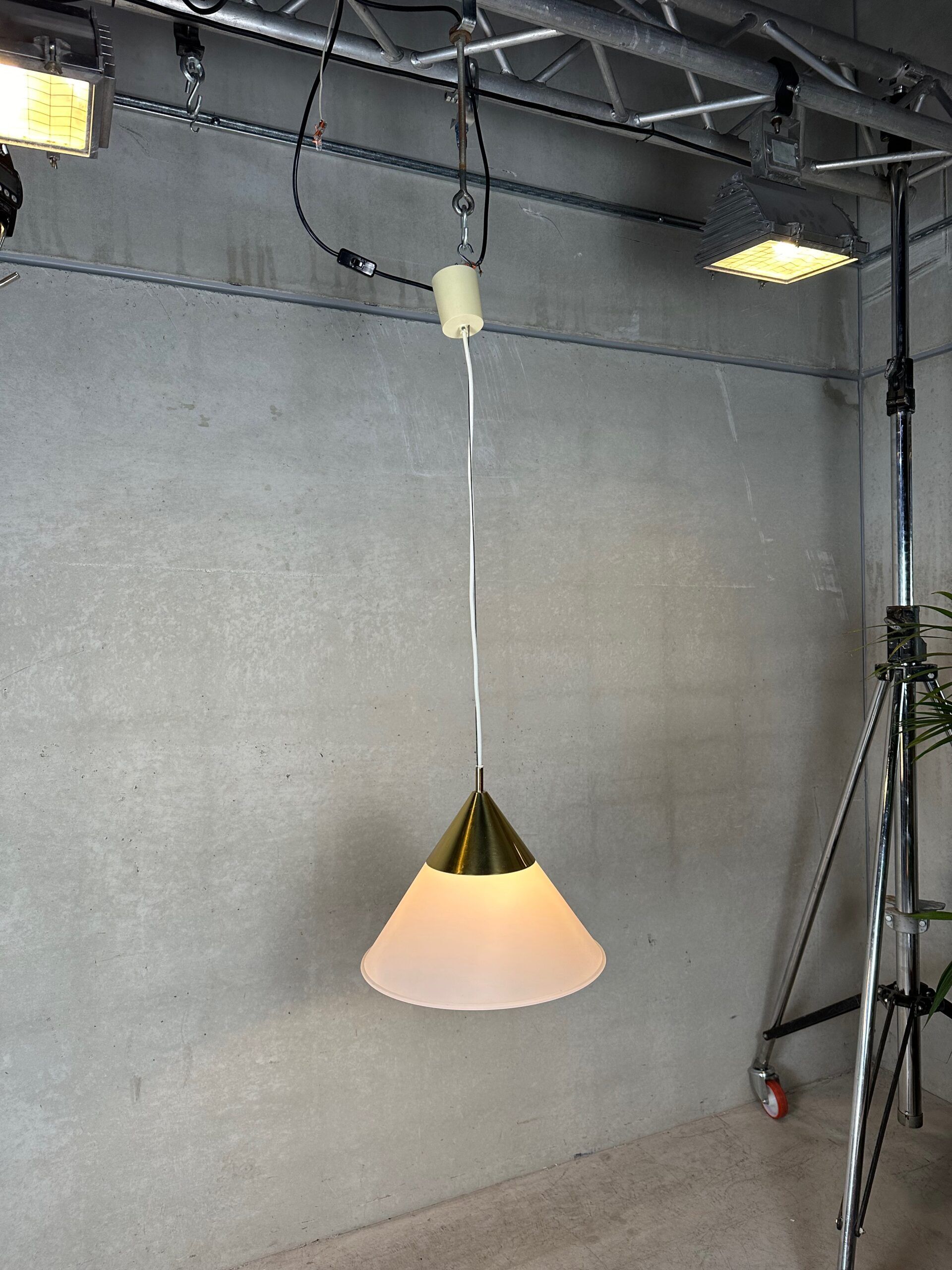 Vintage Glashütte Limburg pendant lamp – opaline and brass