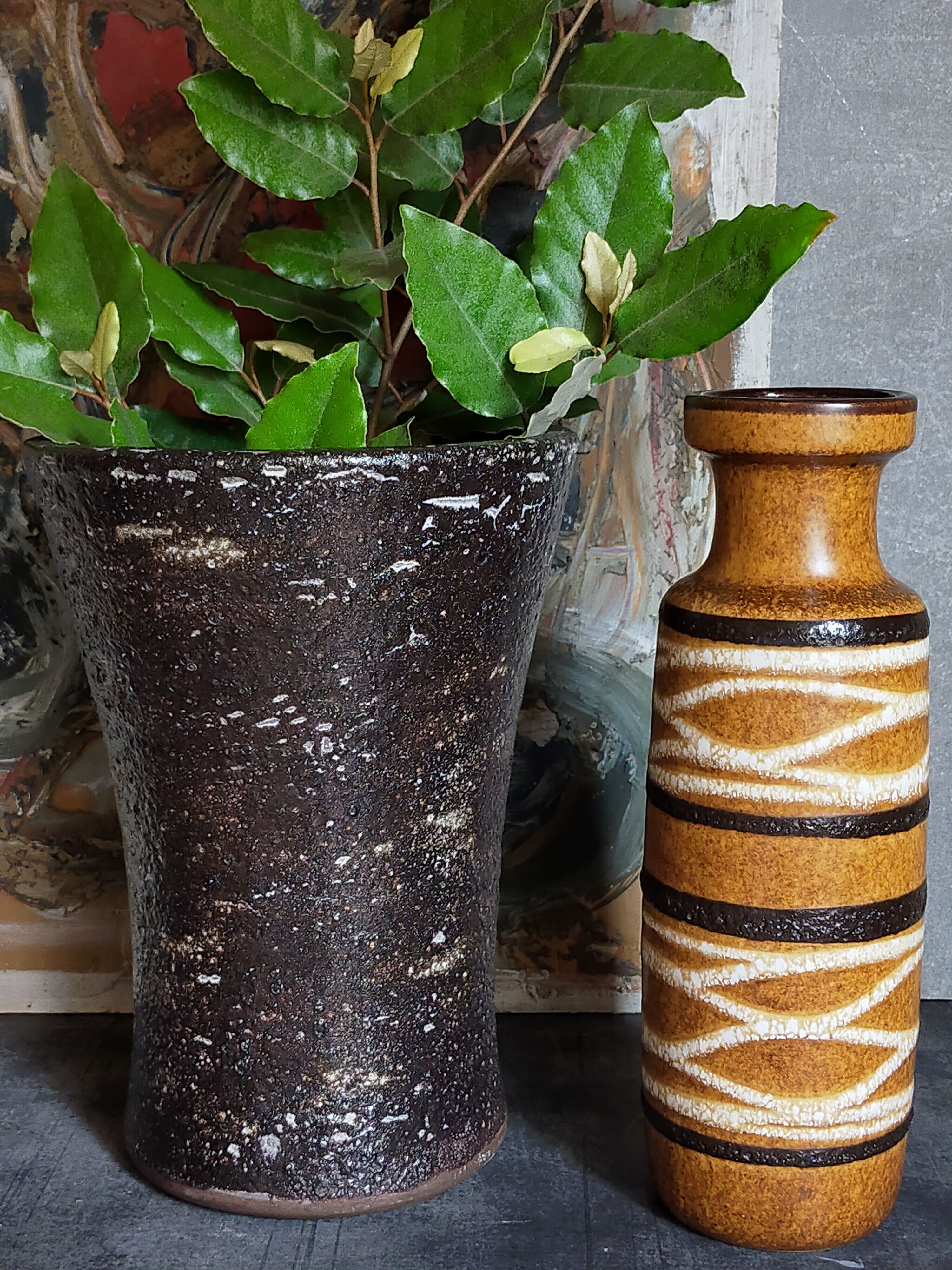 Vase "Diabolo"de potier grès noir émaillé fat-lava vintage