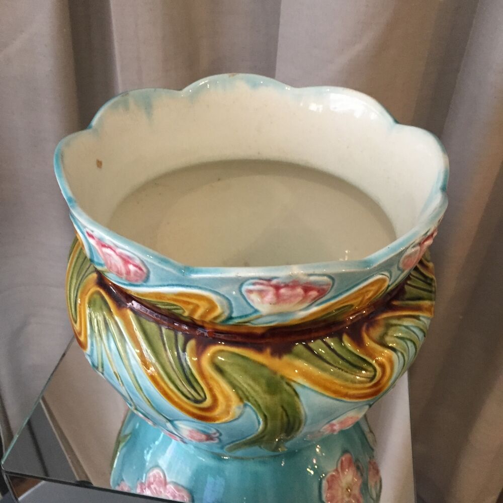 Cache-pot en barbotine decor floral multicolore st clement