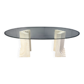 Vintage travertine Carlo Scarpa style dining table, 1970s