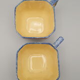 cups with octagonal saucers Henriot Quimper flower decoration leaves flowers