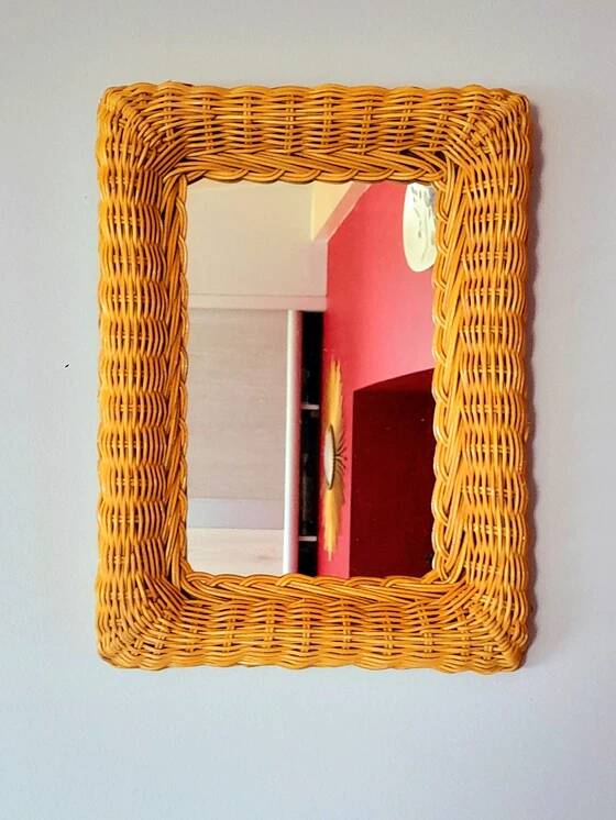 Rectangular wicker mirror 1960