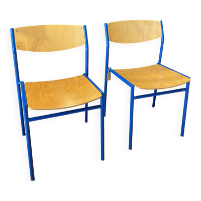 Paire de chaises Gijs Van Der Sluis bois et pieds bleu  Pays Bas années 70