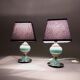 Pair of green opaline bedside lamps, venice glass and gilded brass Italy 1940.