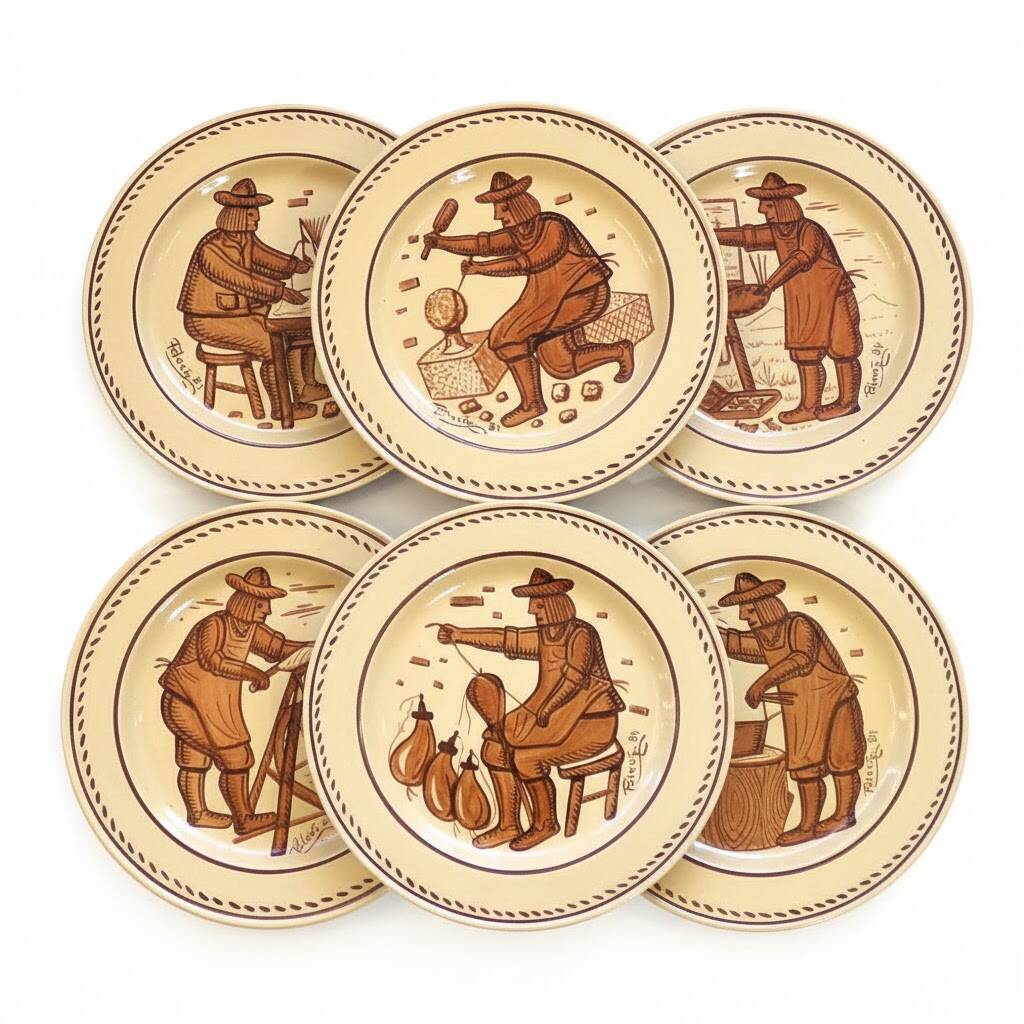 6 vintage hand-painted plates signed Luis Palacin