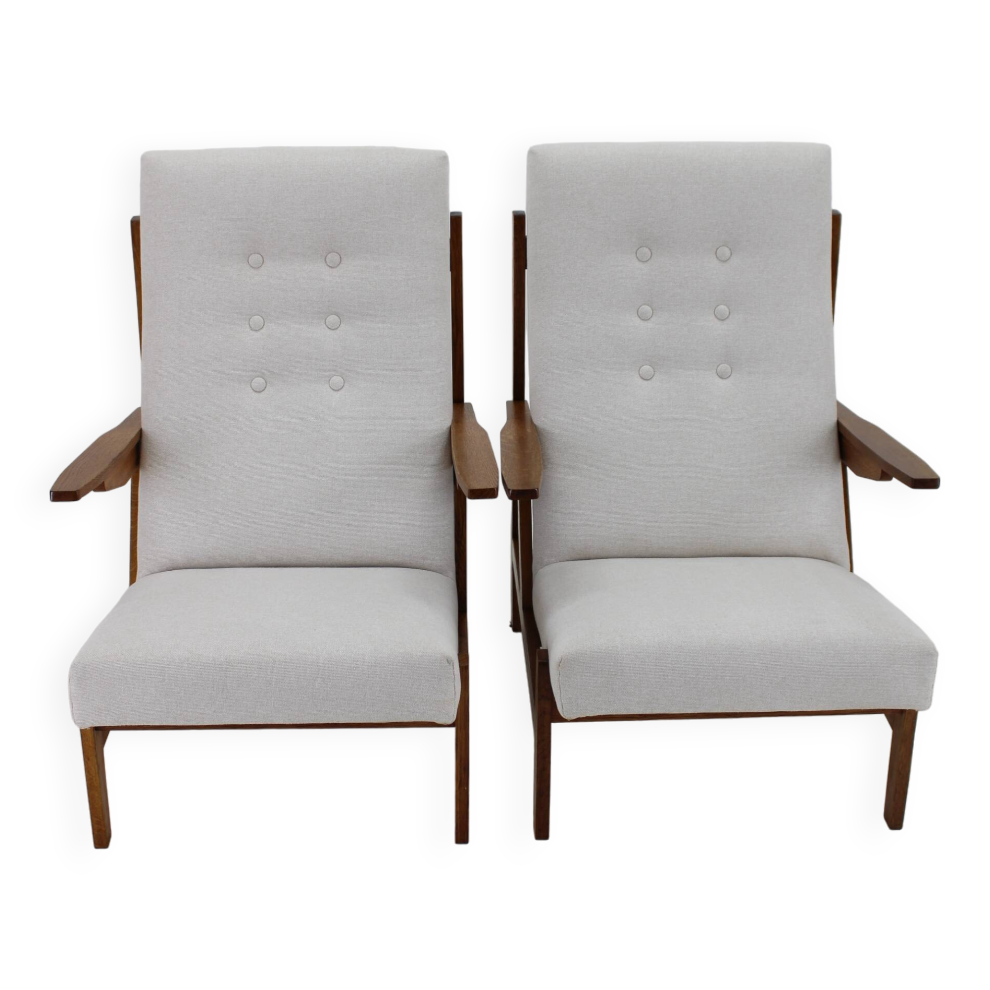 1970s Pair of Rare Oak Armchairs by ULUV, Czechoslovakia