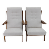 1970s Pair of Rare Oak Armchairs by ULUV, Czechoslovakia