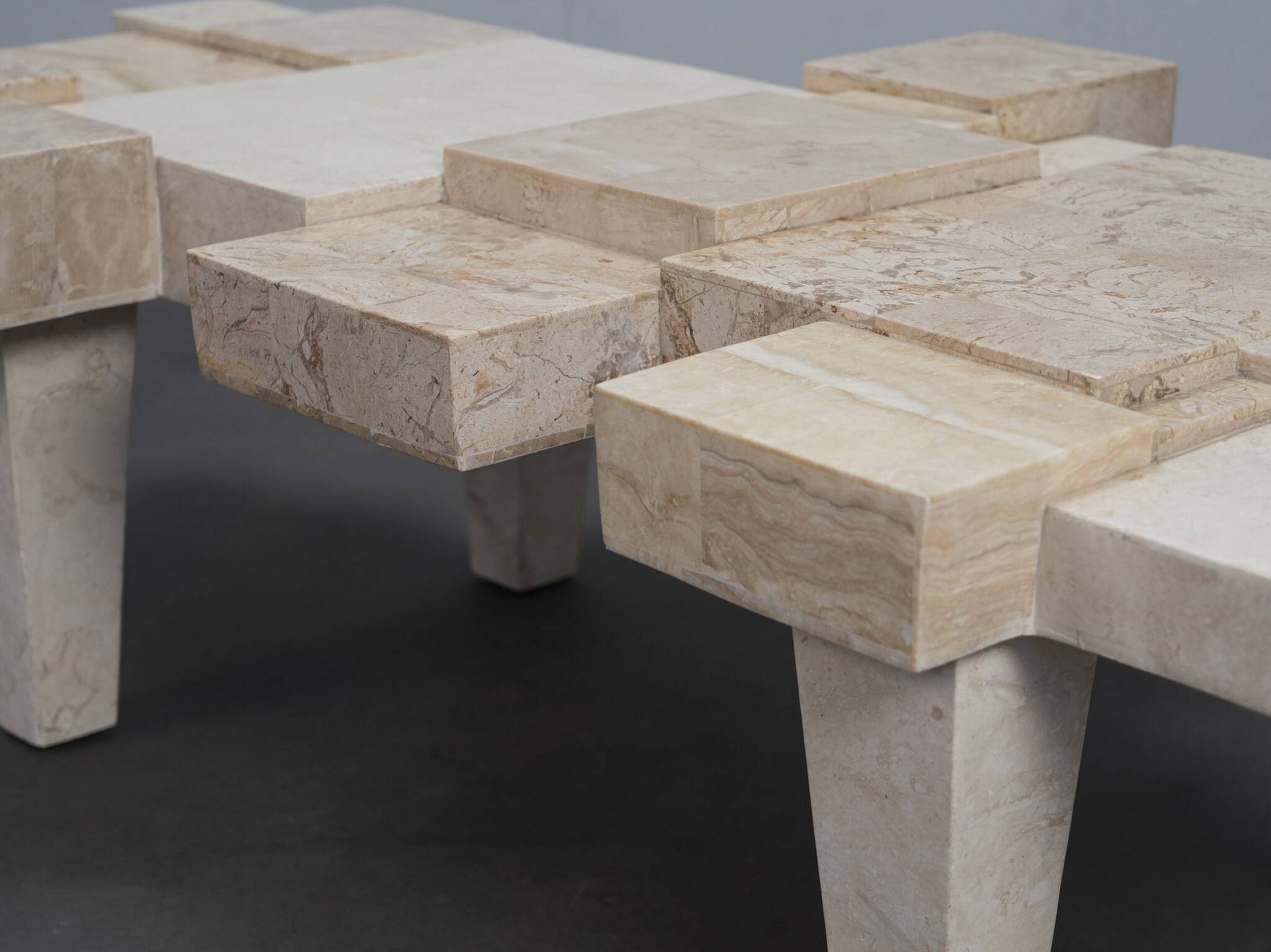 Rare architectural travertine coffee table, Belgium, 1970s