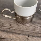 Set of 2 vintage porcelain cups with silver metal stand