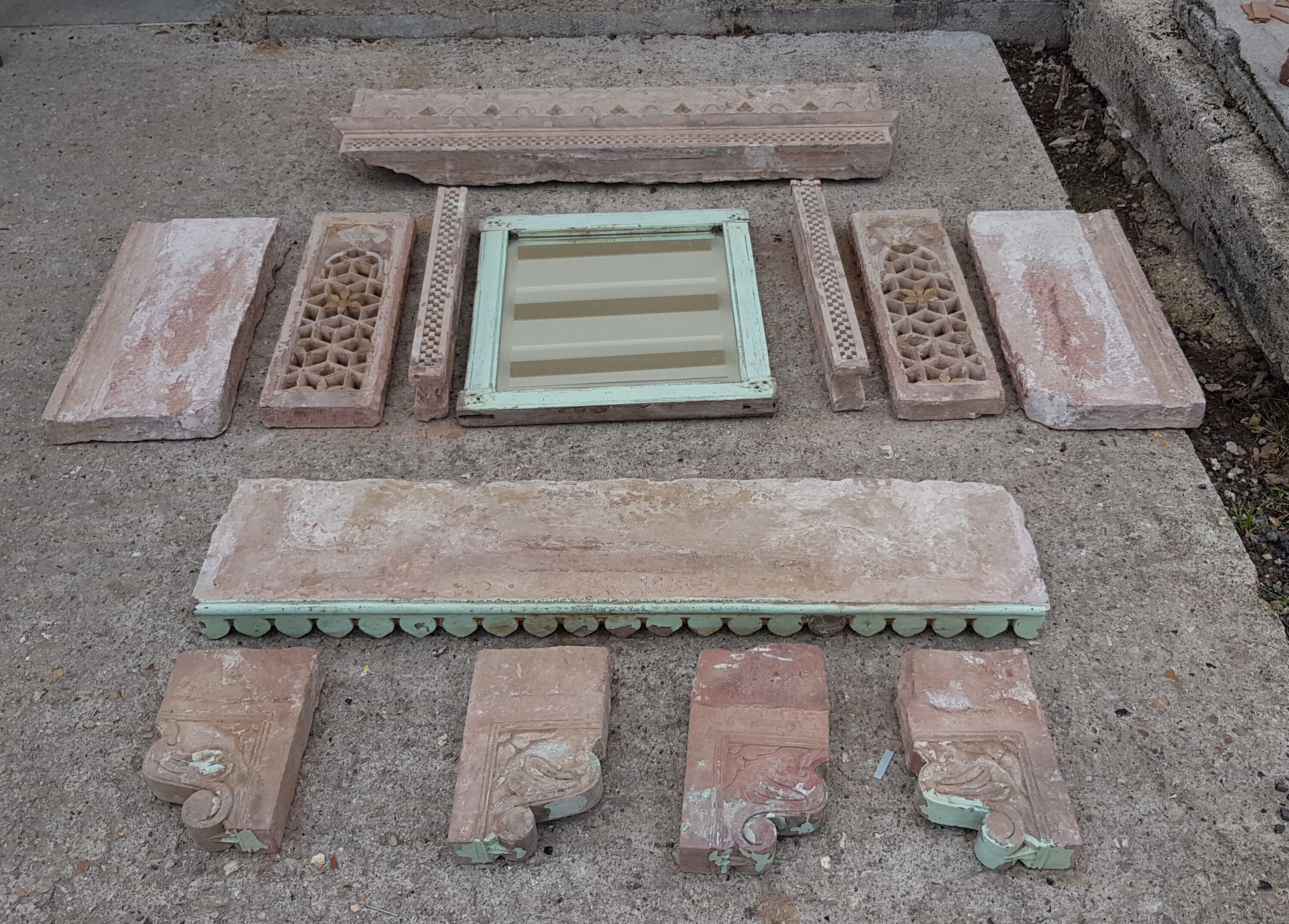 Fully hand-carved stone window with mirror