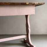 Rustic pink painted desk with brown tabletop