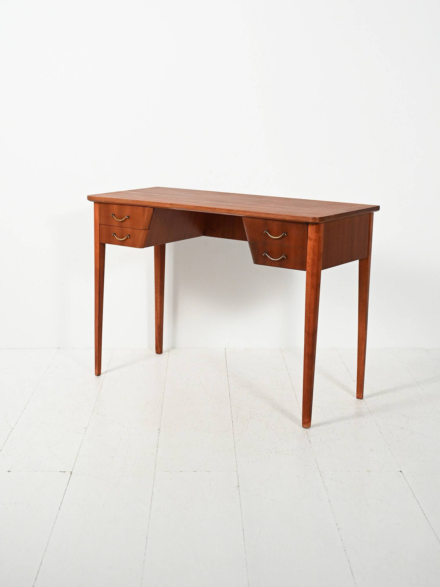 Scandinavian mahogany desk with brass handles