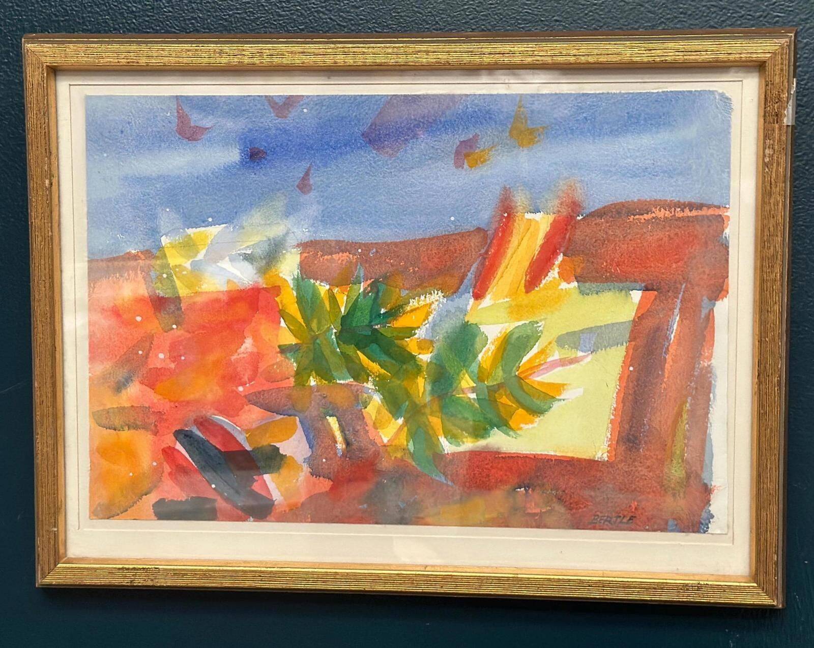 Original Swedish Watercolour On Paper – “Abstract Landscape” By Lars Bertle – Dated 1987 – Vintage & Framed