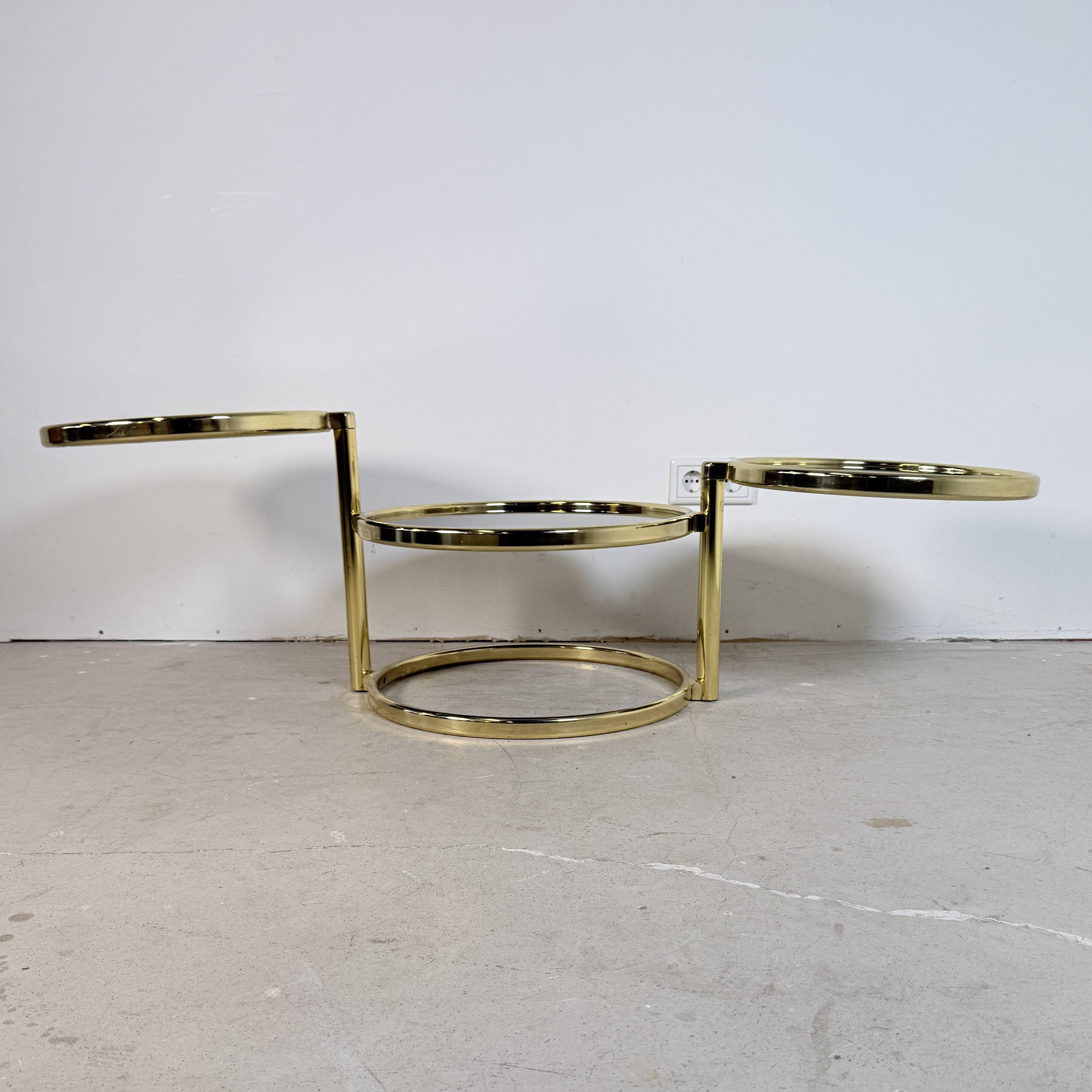 Vintage Hollywood Regency Swivel Cascade Coffee Table with Black Glass