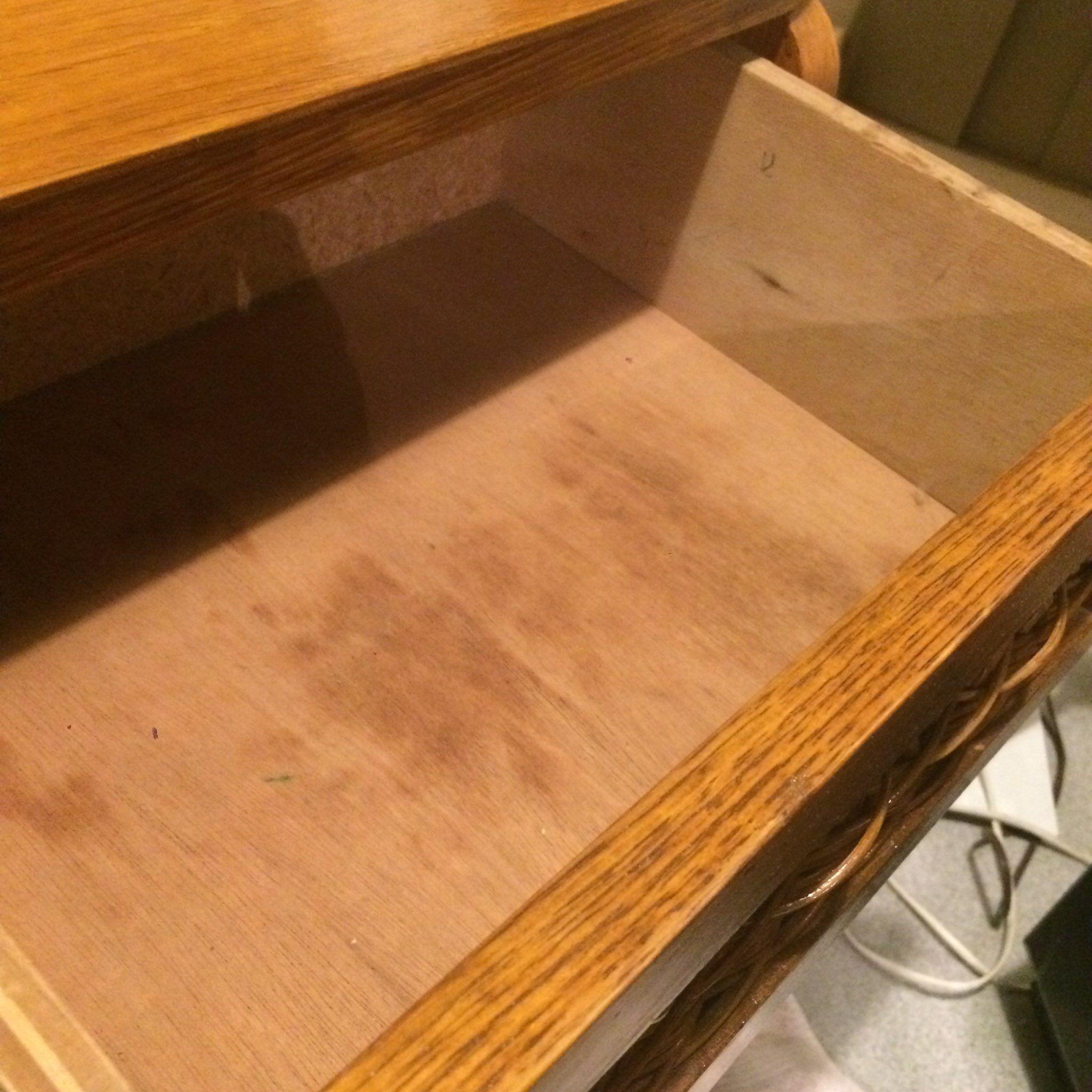 Vintage bedside table wood and rattan