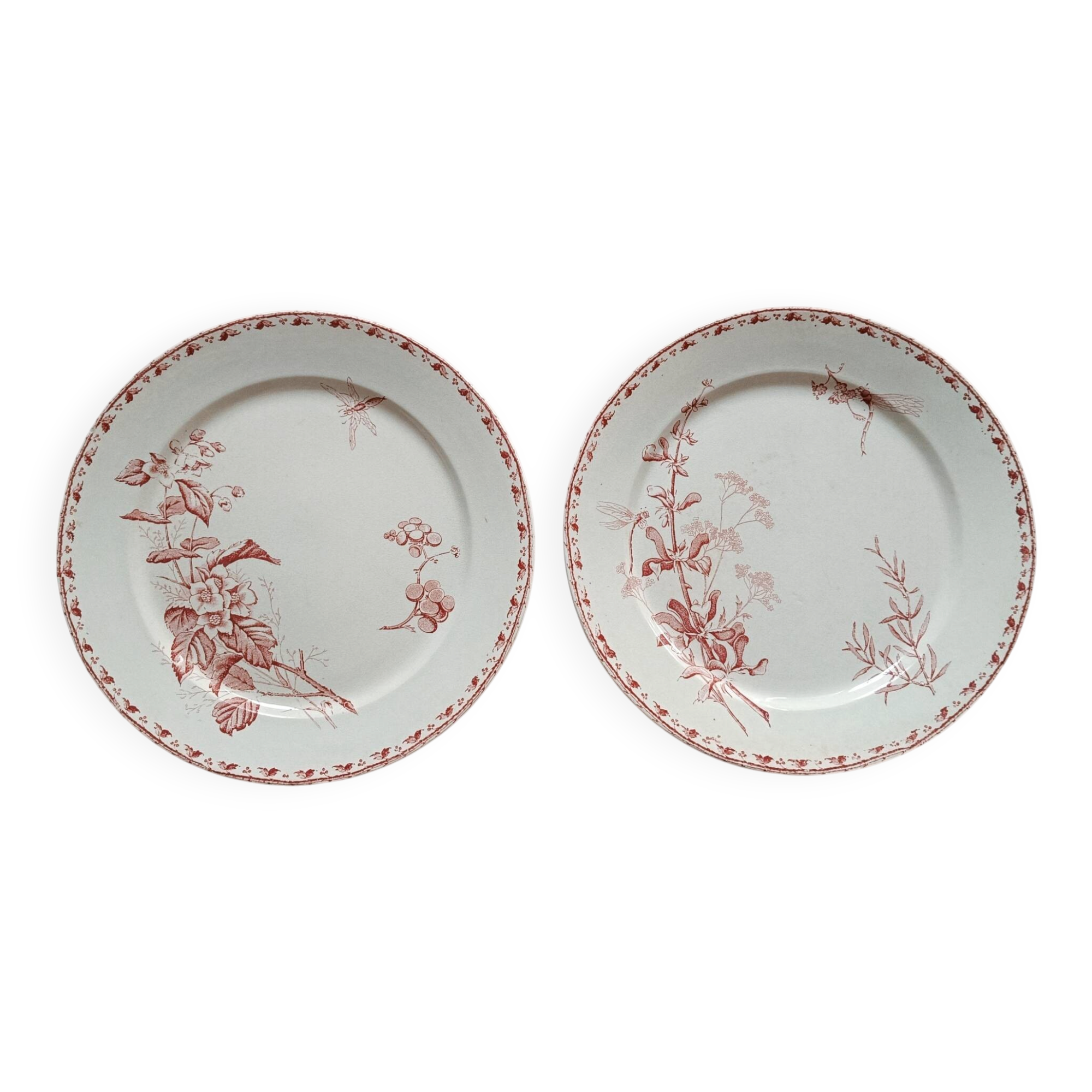 Lot of 2 Antique Plates Sarreguemines Model Carmen Red (Li)