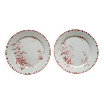 Lot 2 Assiettes Plates Anciennes Sarreguemines Modèle Carmen Rouge (Li