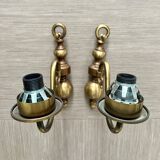 Paire d’appliques murales vintage en laiton et verre dépoli gravé