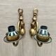 Pair of vintage wall sconces in brass and frosted engraved glass.