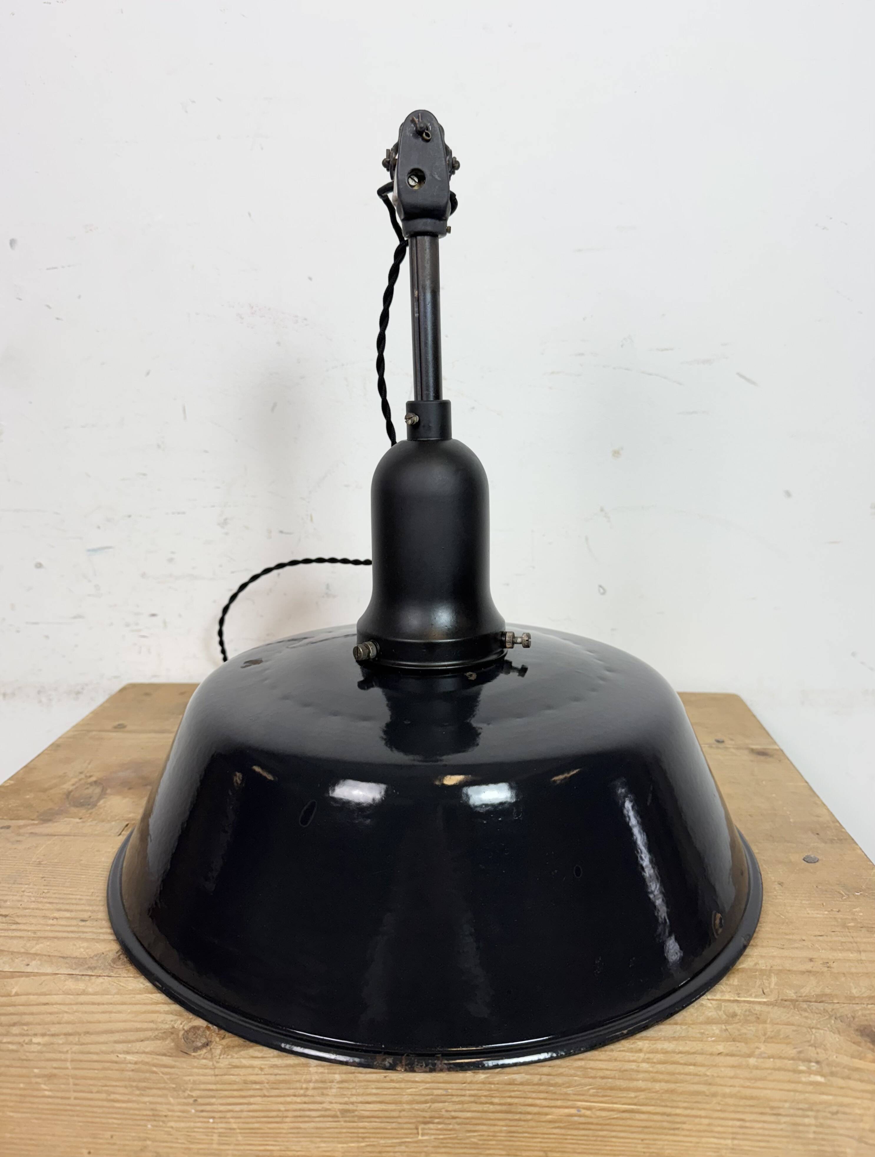 Industrial Black Enamel Factory Lamp with Porcelain Top, 1950s