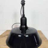 Industrial Black Enamel Factory Lamp with Porcelain Top, 1950s