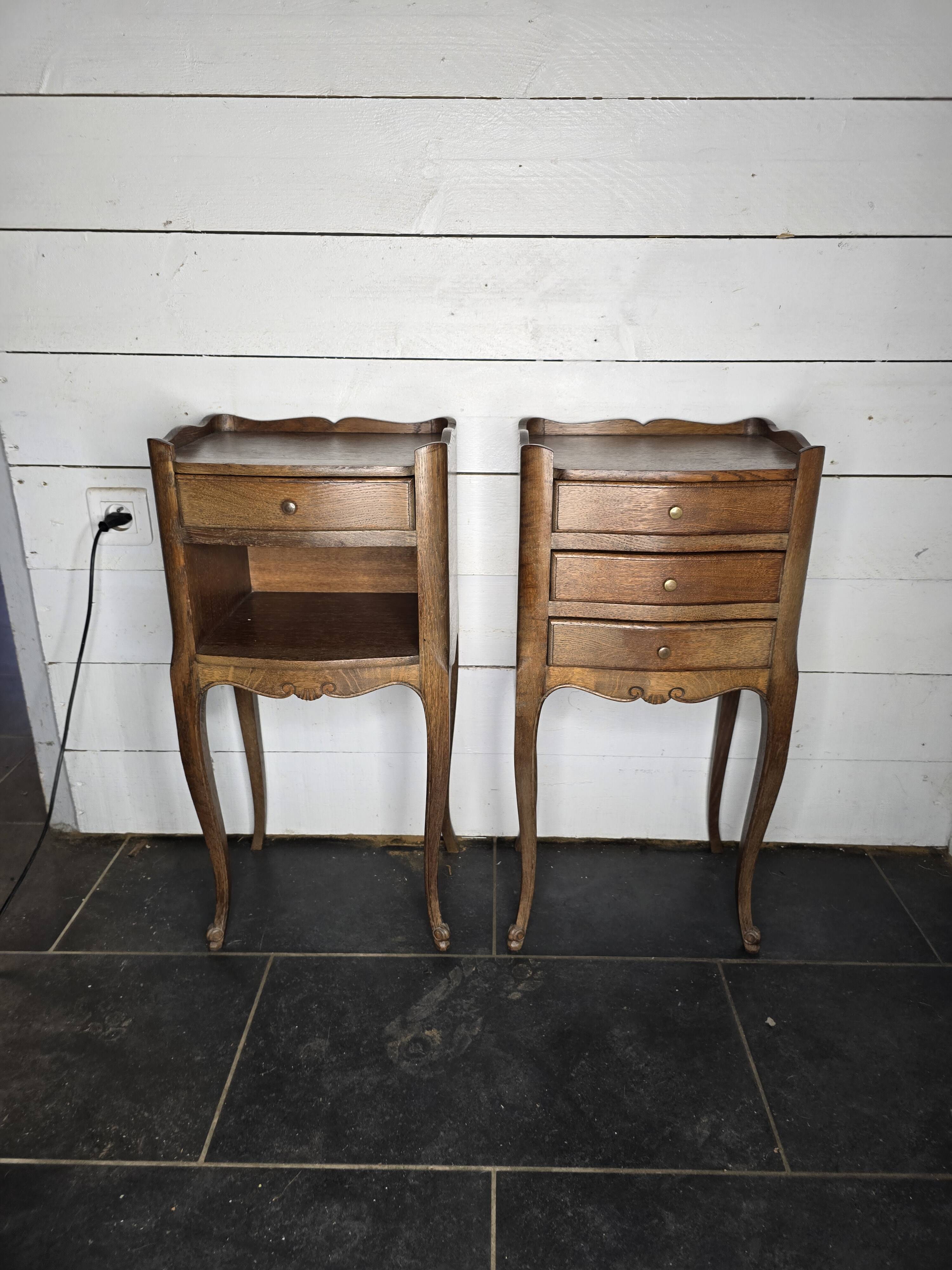 Pair of Louis XV style oak bedside tables