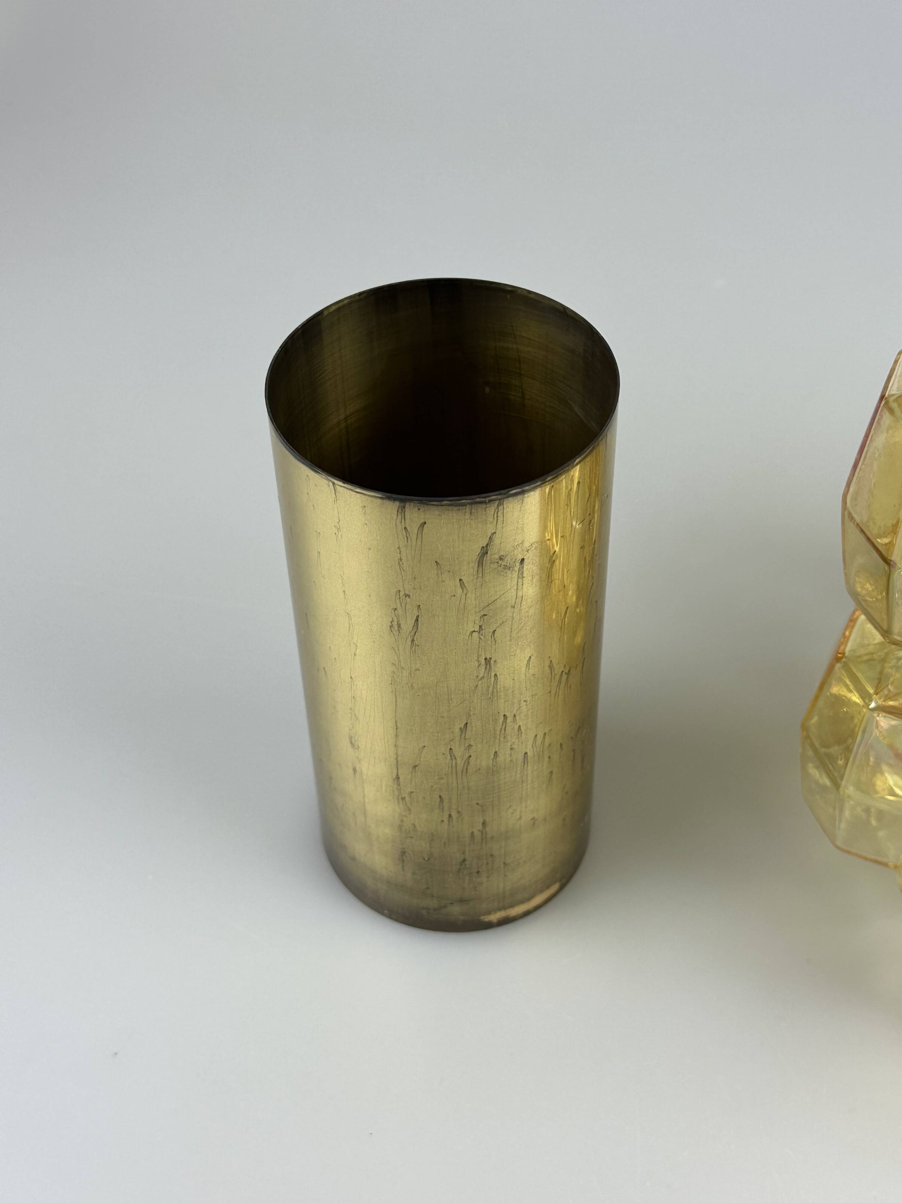 60er 70er Jahre Deckenlampe Glashütte Limburg Germany Glas & Messing Space