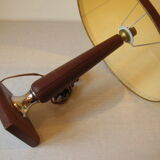 Old living room desk lamp in brown leather signed Le Tanneur France 57 cm