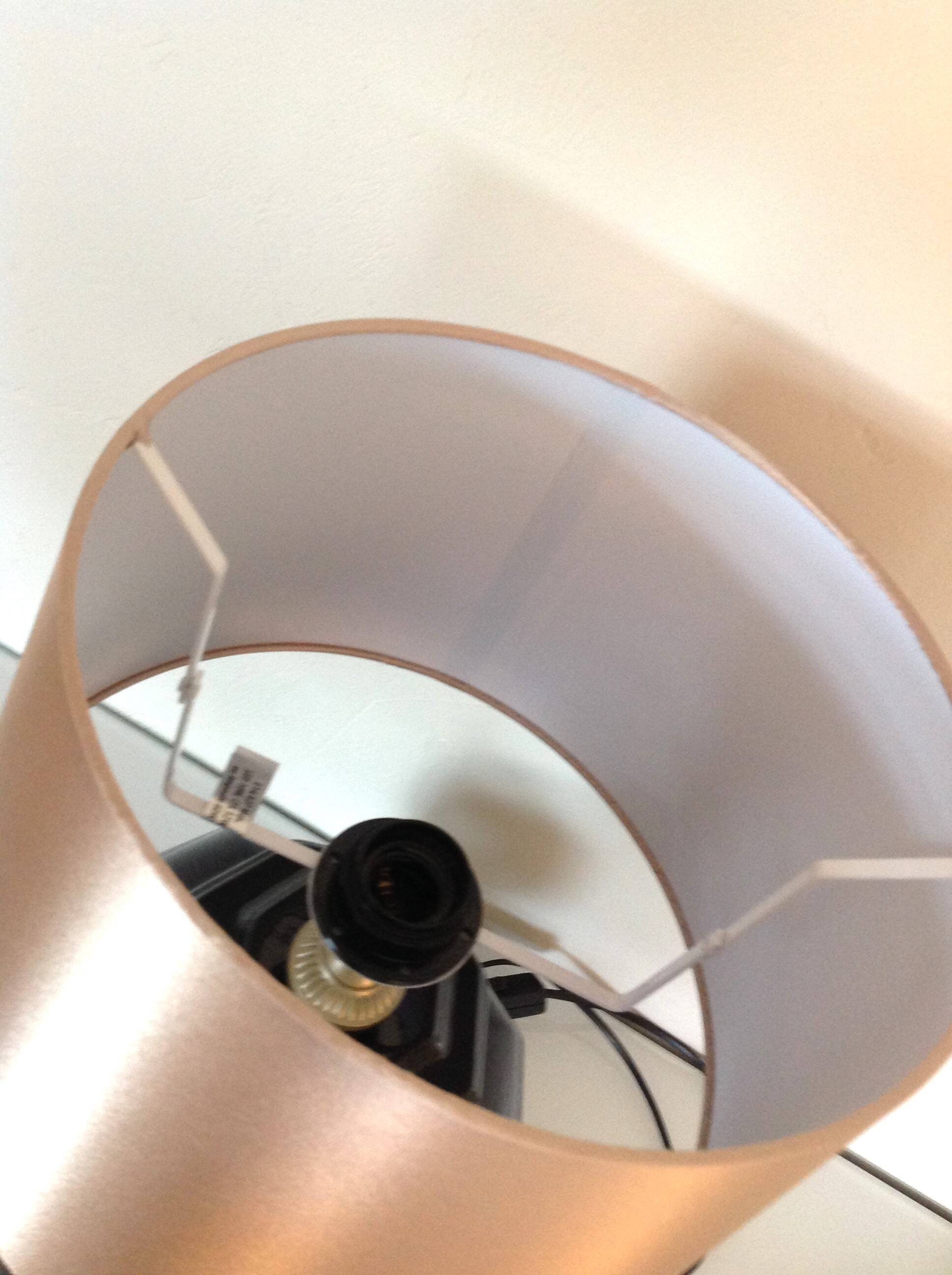 Octagonal black ceramic lamp and gold lampshade / vintage 70s