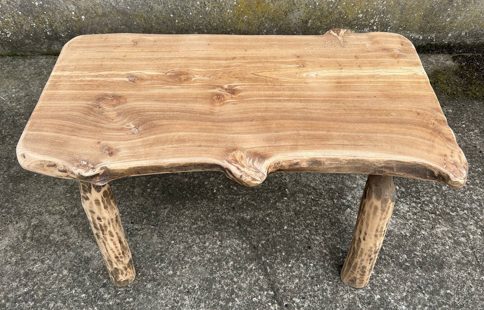 Brutalist coffee table, solid oak, tree trunk