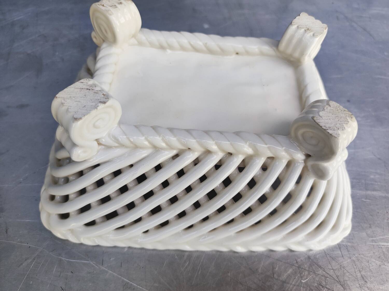 Vintage basket, woven ceramic fruit bowl