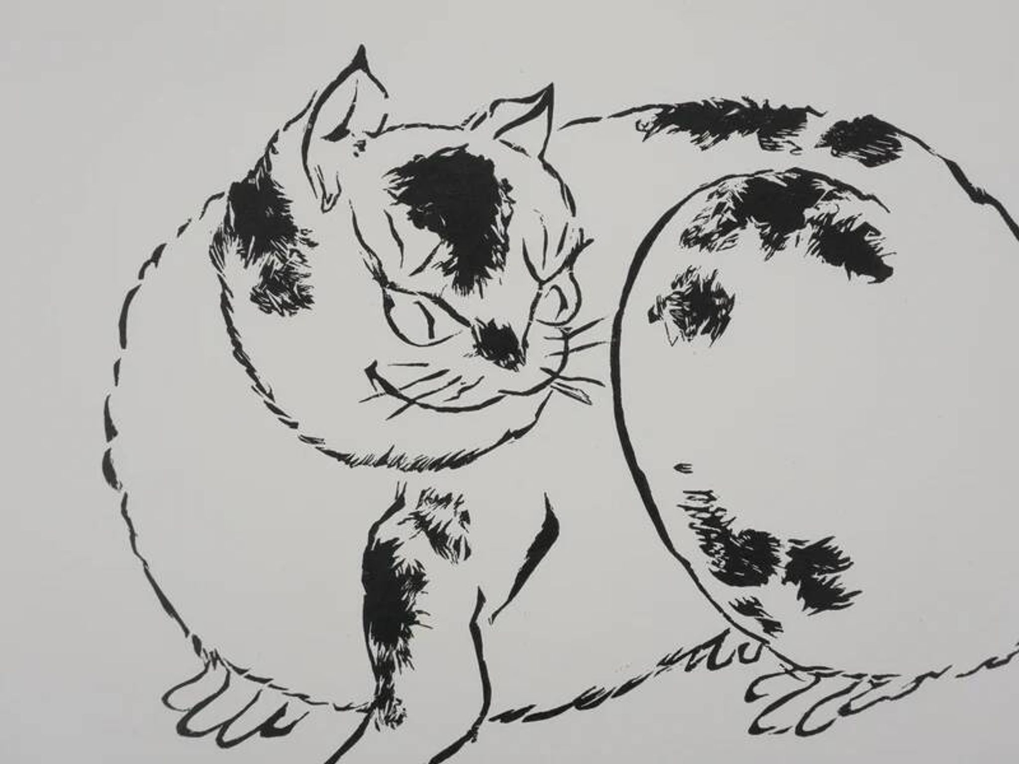 Mokuchu URUSHIBARA: Japanese print, The Cat, Signed woodblock print