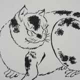 Mokuchu URUSHIBARA: Japanese print, The Cat, Signed woodblock print